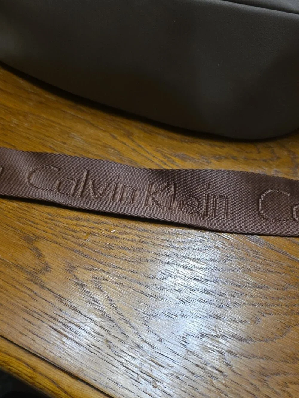 Calvin Klein Taupe Nylon Crossbody with Branded Brown Strap